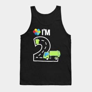 I_m Two 2 Year Old Birthday Boy Garbage Truck Toddler Tank Top